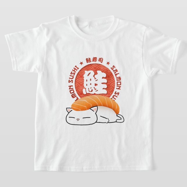 Salmon Sushi Cat T Shirt (Laydown)