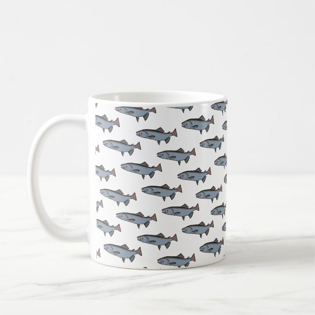 Salmon Swimming Mönster PNW Fishing River Kaffemugg (Vänster)