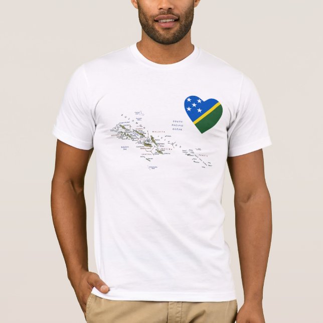 Salomonöarna Flagga Heart och Karta T-Shirt (Framsida)