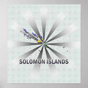 Salomonöarna Flagga Karta 2.0 Poster