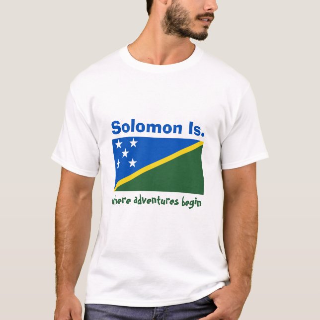 Salomonöarna Flagga + Karta + text T-Shirt (Framsida)