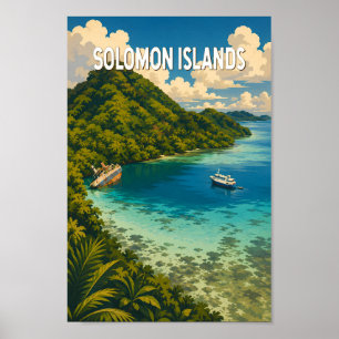 Salomonöarna Illustration Resa Konst Vintage Poster