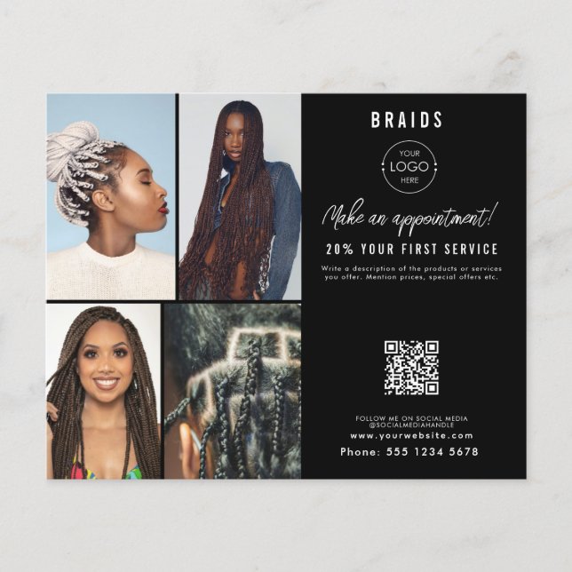 Salon Appointment Hair Braids Business Logo Photos Flygblad (Framsidan)