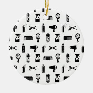 Salon & Barber Hairdresser Mönster ANPASSNINGSBAR Julgransprydnad Keramik