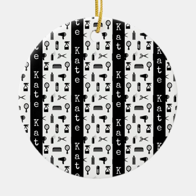 Salon & Barber Hairdresser Mönster CUSTOM NAME Julgransprydnad Keramik (Framsidan)