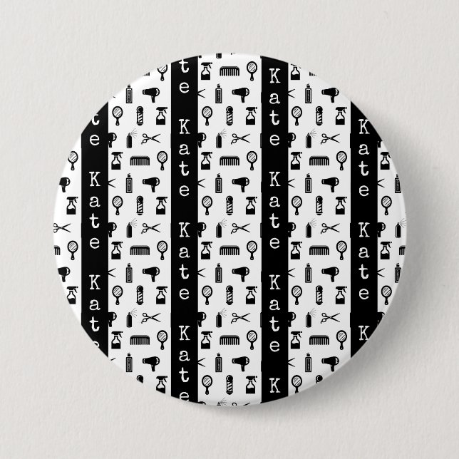 Salon & Barber Hairdresser Mönster CUSTOM NAME Knapp (Framsida)