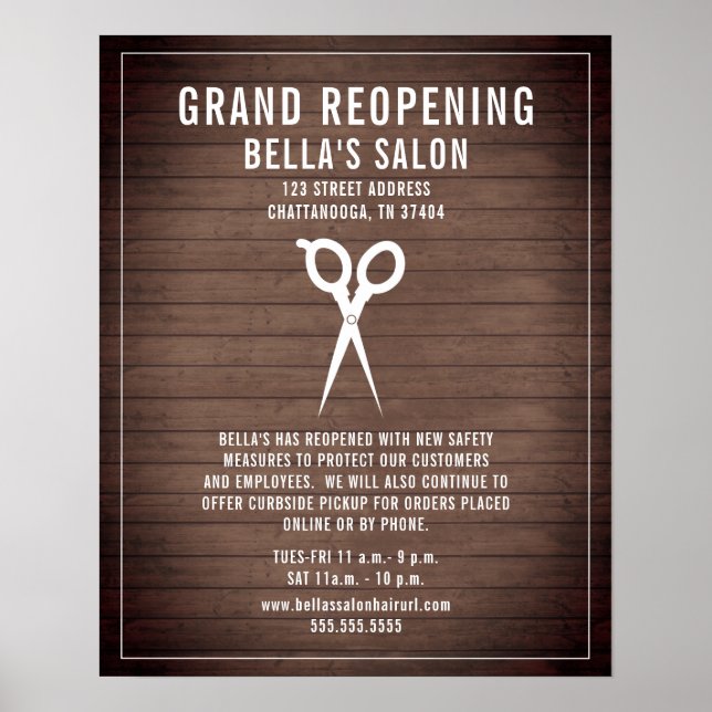 Salon Barber Reöpping Covid Safety Rustic Poster (Framsidan)