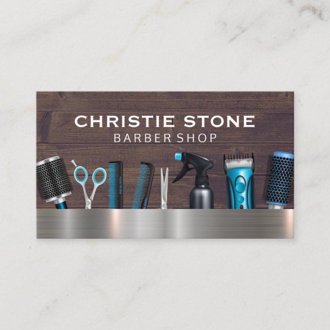 Salon Barber Verktyg | Metall Wood Visitkort (Framsida)