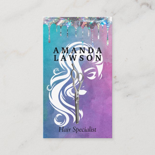 Salon Beauty Logotyp | Vattenfärg | Skjutreglage Visitkort (Framsida)