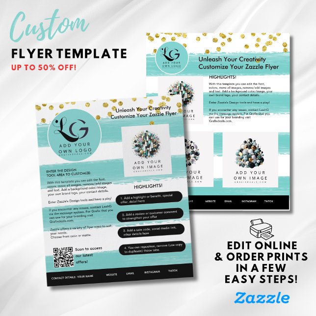 ⭐️ SALON BEAUTY TEAL GULD GIRL Simple LOGOTYP Temp Flygblad (Skapare uppladdad)