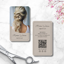 Salon Beige i Modern Script Hair Stylist Visitkort