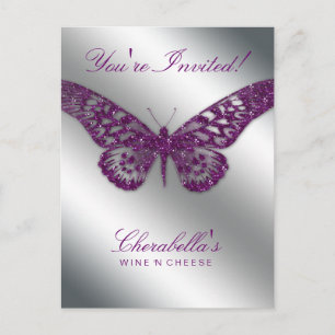 Salon Butterfly-vykortsinbjudan Lila Silver Inbjudan Vykort