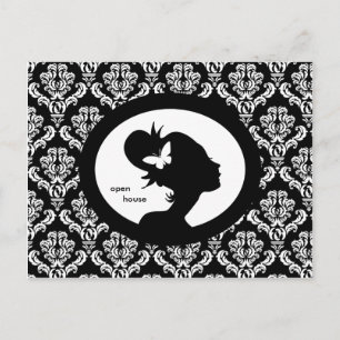 Salon Card Butterfly Woman Silhouette Inbjudan Vykort