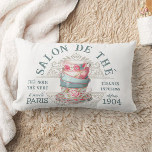 Salon de Thé Tearoom Fransk Rosa Teal Tekopp Tea Lumbarkudde