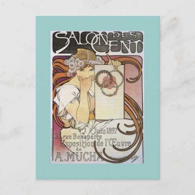 Salon des Cent. ~ Alphonse Mucha Vykort (Framsida)