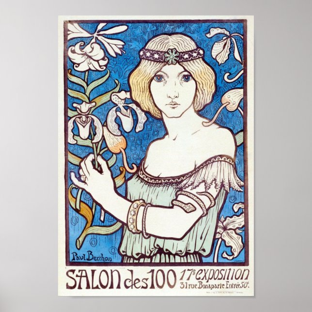 Salon des Cent, täcket Art nouveau av Paul Berthon Poster (Framsidan)
