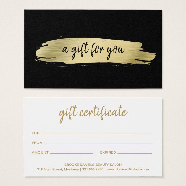 Salon Elegant Business Guld Black Gift Certificate Visitkort (Framsida & baksida)
