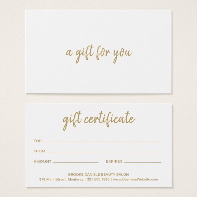Salon Elegant Guld Business Gift Certificate Visitkort (Framsida & baksida)