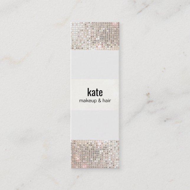 Salon Faux Silver Sequin Hair Stylist Mini Visitkort (Framsida)