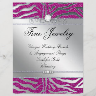 Salon Flyer Jewelry Hair Nagel Zebra Glitter Rosa