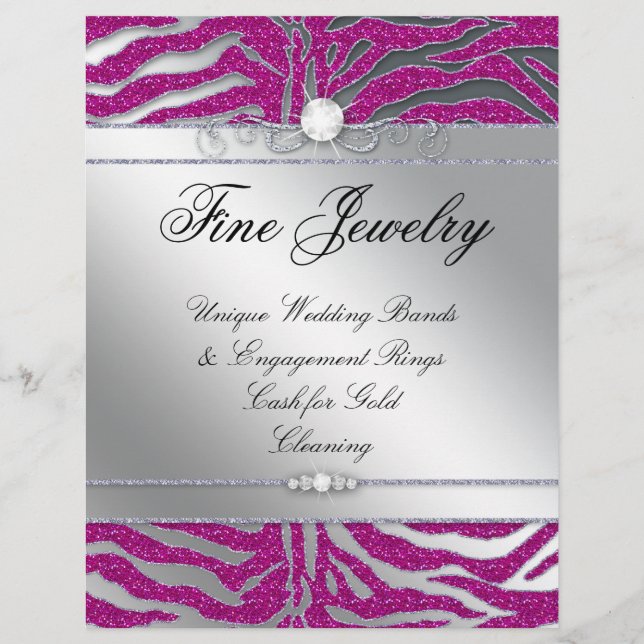 Salon Flyer Jewelry Hair Nagel Zebra Glitter Rosa (Framsidan)
