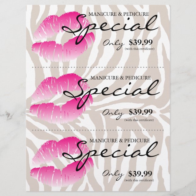 Salon Flyer Spa Läppar Rosa Zebra Beige (Framsidan)