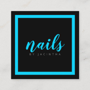 Salon för Bright Neon Blue Modern Nail Technician Fyrkantigt Visitkort