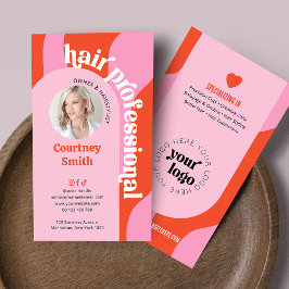 Salon Foto för Groovy Rosa & Red Modern Hair Styli Visitkort