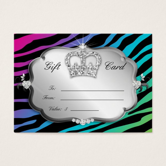 Salon Gift Card Bold Zebra Rainbow Rosa Krona Visitkort (Framsidan)