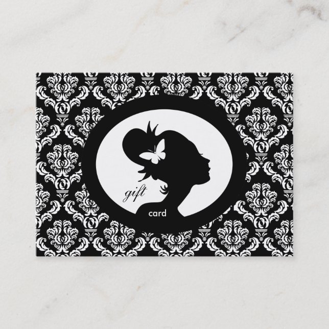 Salon Gift Card Butterfly Woman Silhouette BW Rabattkort (Framsida)