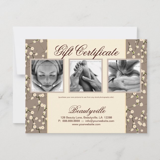 Salon Gift Card Cherry Blommar Blommigt Cream Phot (Framsida)