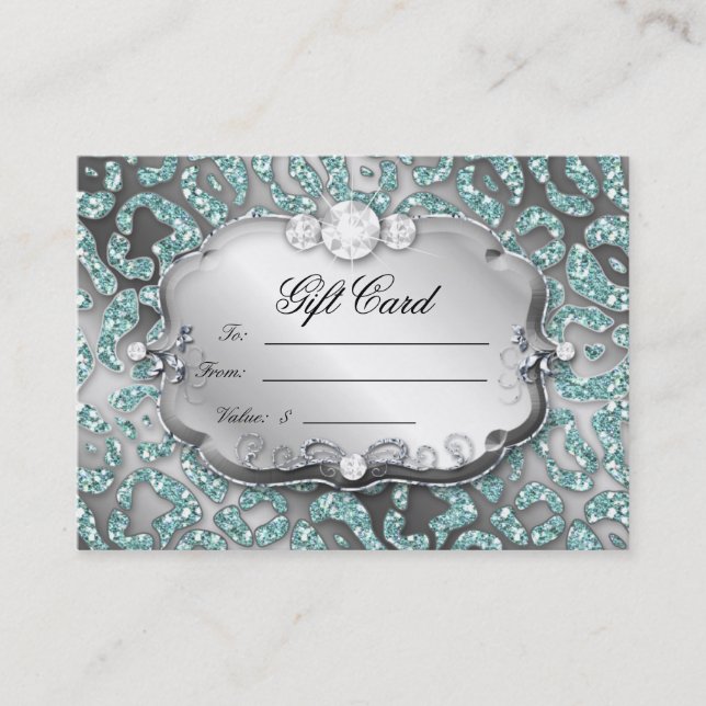Salon Gift Card Jewelry Leopard Teal Gnistra Rabattkort (Framsida)