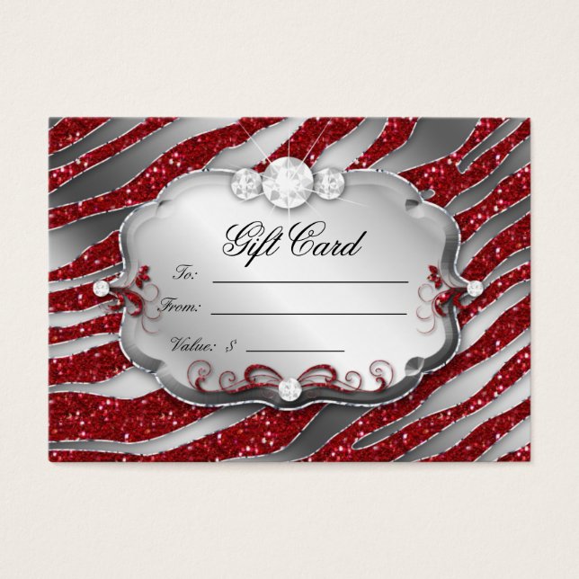Salon Gift Card Jewelry Zebra Julafton Red Silver Visitkort (Framsidan)