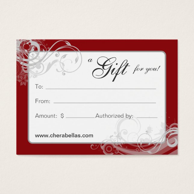 Salon Gift Card Spa Blommigt Swirls Red White Visitkort (Framsidan)