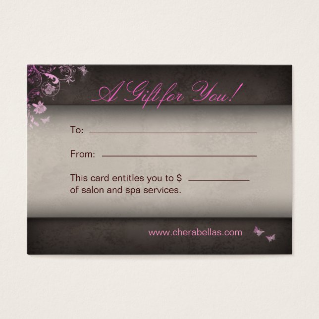 Salon Gift Card Spa Butterfly rosa Visitkort (Framsidan)