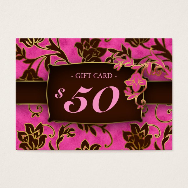 Salon Gift Card Spa Guld Blommigt Rosa Brown $50 Visitkort (Framsidan)