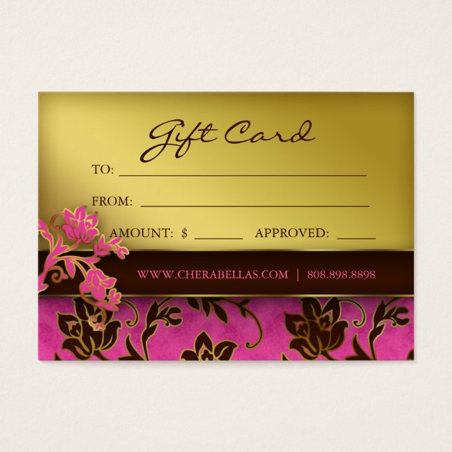 Salon Gift Card Spa Guld Blommigt Rosa Brown Visitkort (Framsidan)