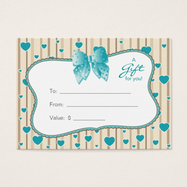 Salon Gift Card Spa Valentine Day Blue Hearts Visitkort (Framsidan)