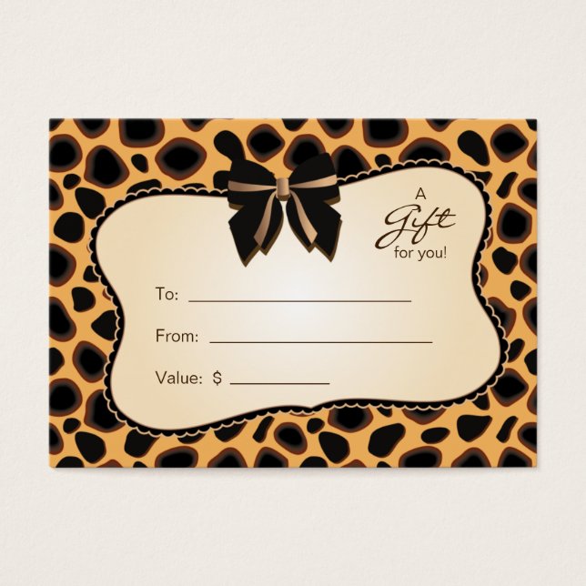 Salon Gift Card Spa Valentine Day Cheetah Animal Visitkort (Framsidan)
