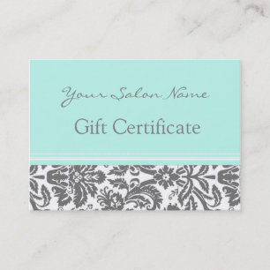 Salon Gift-certifikat Aqua Grått Damask Rabattkort