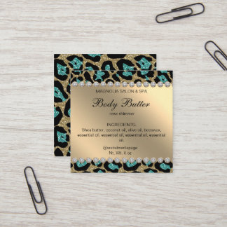 Salon Glitter Leopard Teal Fyrkantigt Visitkort