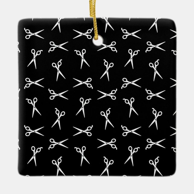 Salon Hair Scissors Skriv ut Mönster Barber Shears Julgransprydnad Keramik (Framsida)