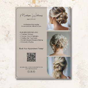 Salon Hair Stylist Services 3 Foton QR Beige Reklamblad