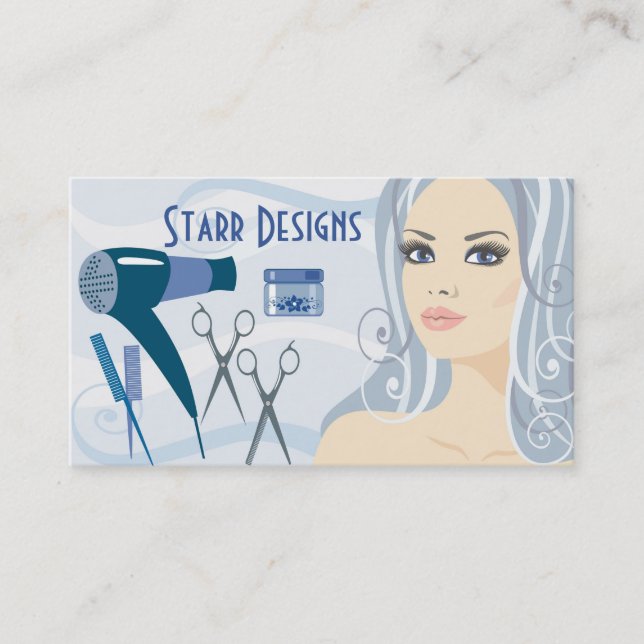 Salon Hairdresser Female & Verktyg Affärskort Visitkort (Framsida)
