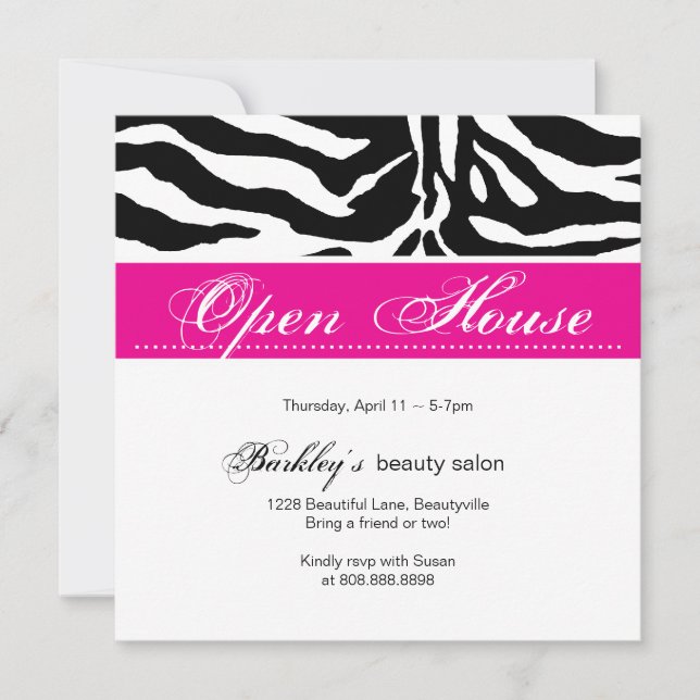 Salon Inbjudan Open House Ad Zebra Rosa (Framsida)