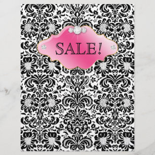 SALON Jewelry Flyer Blommigt Damask Rosa Guld BW