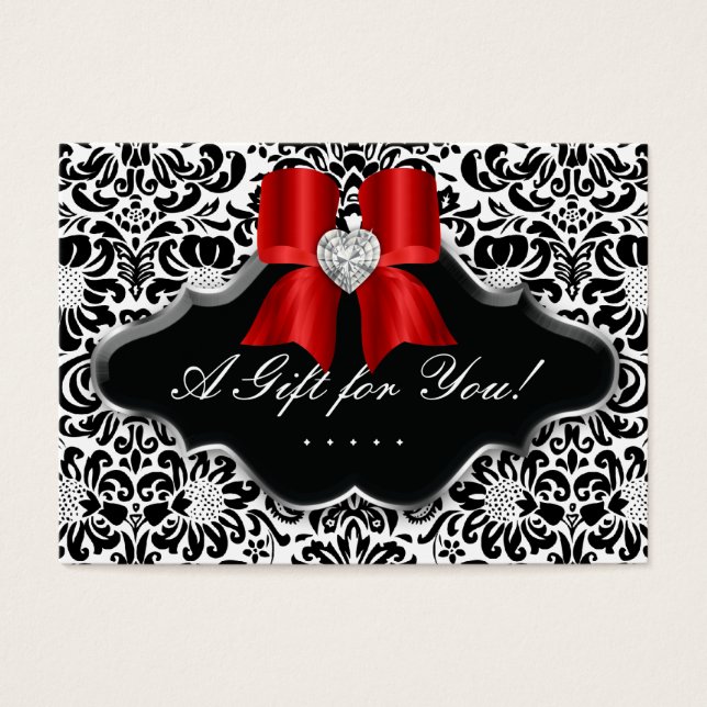 Salon Jewelry Gift Card Bow Blommigt Damask Red Si Visitkort (Framsidan)