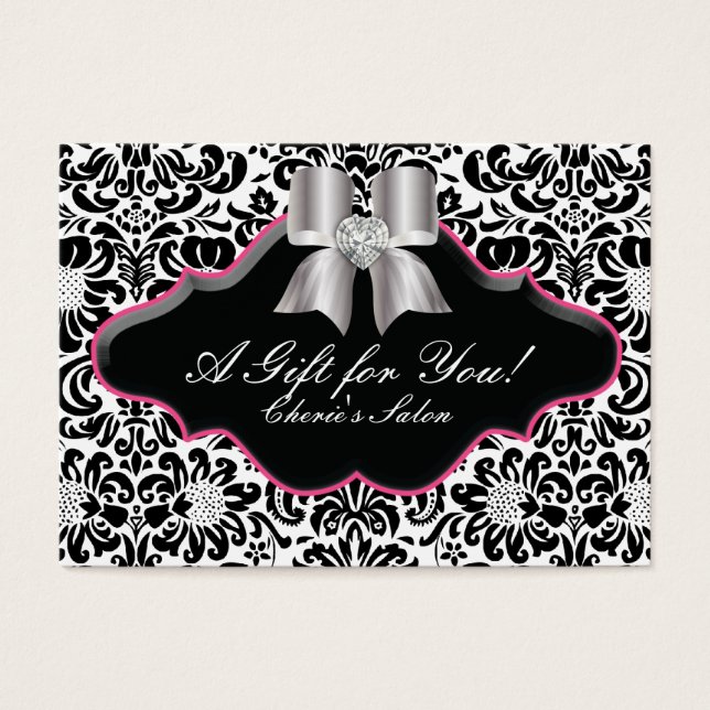 Salon Jewelry Gift Card Bow Blommigt Damask Rosa Visitkort (Framsidan)
