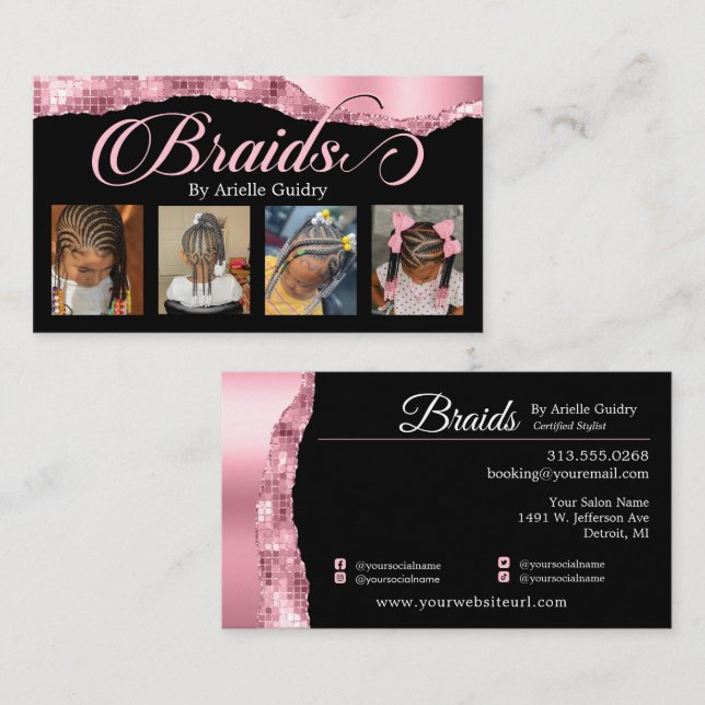 Salon Lägg till fotoRosa i Braids Hair Braiding St Visitkort (Fram/baksida)