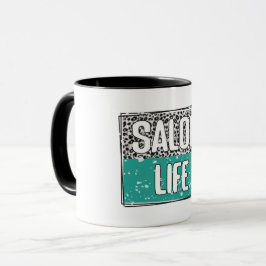 Salon Life Teal och Leopard Hair Stylist Mugg